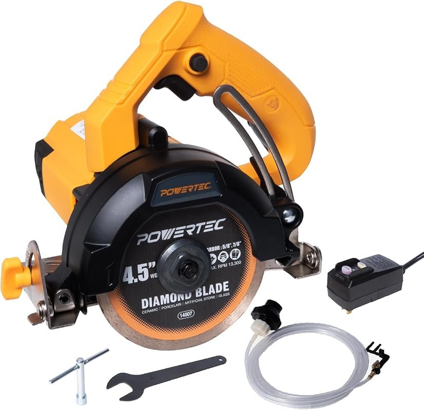 POWERTEC HTS1045 4.5-Inch Handheld Tile Saw, 12Amp Wet/Dry Cutting wit