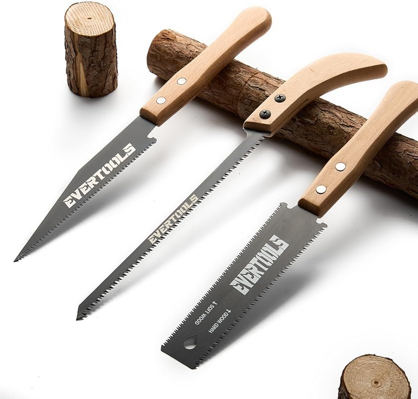 Japanese Hand Saw Set, 3-Piece Pull Saw Kit with Ryoba and Flush Cut B