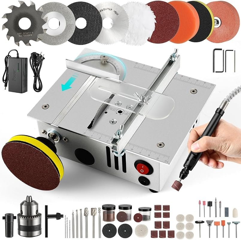 Mini Multi-Function Table Saw for Crafts with Dual Motor, Adjustable S
