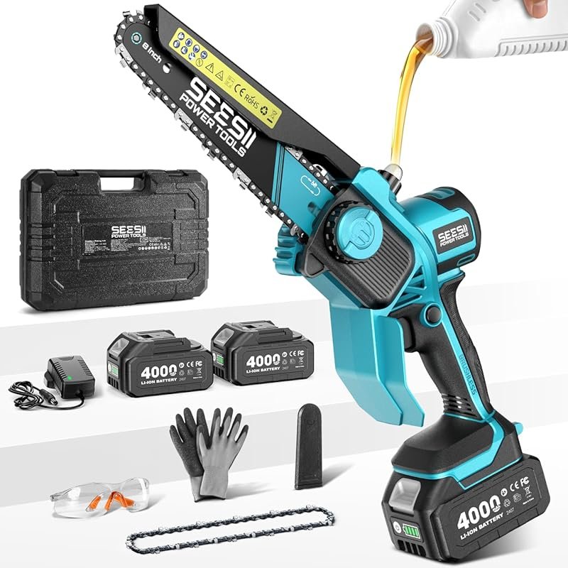 SEESII 8-Inch Brushless Cordless Mini Chainsaw with 2 Batteries and To