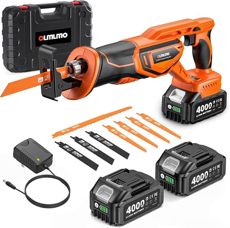 Cordless Reciprocating Saw with 2 Batteries, 8 Blades, Brushless Motor