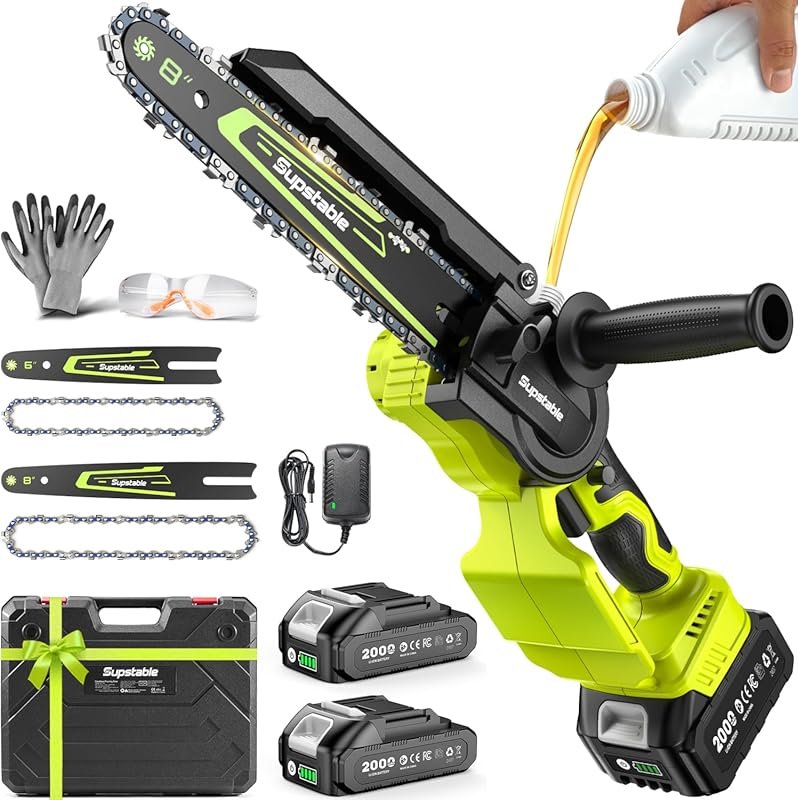 Cordless Mini Chainsaw, 8-Inch and 6-Inch Battery-Powered Brushless El