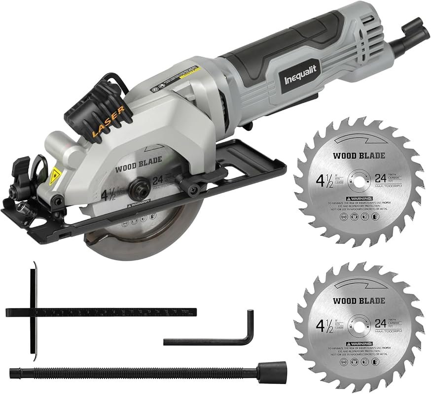 4-Amp Mini Corded Circular Saw with Laser Guide, Rip Guide, and Access