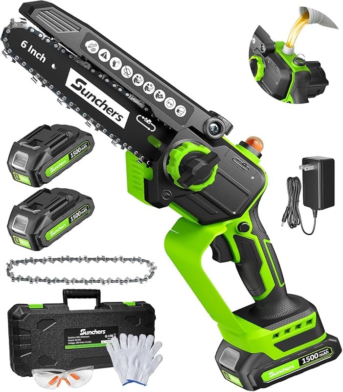 Cordless 6-Inch Mini Chainsaw with 2 Batteries, Auto Oiler, Handheld W