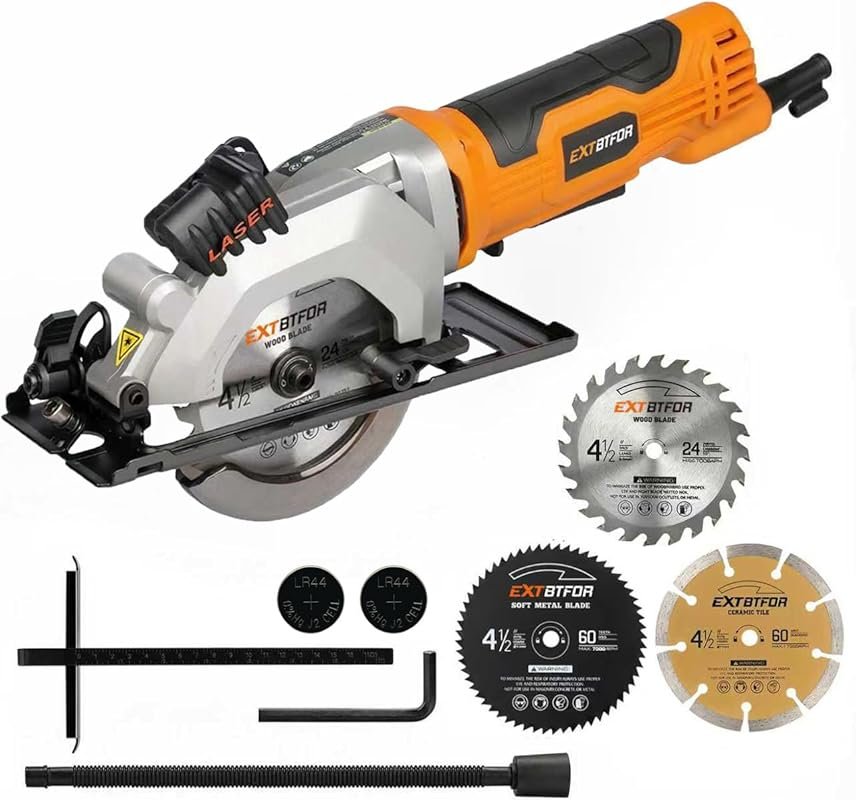 4.8A Mini Corded Circular Saw with Laser Guide and 3 Blades