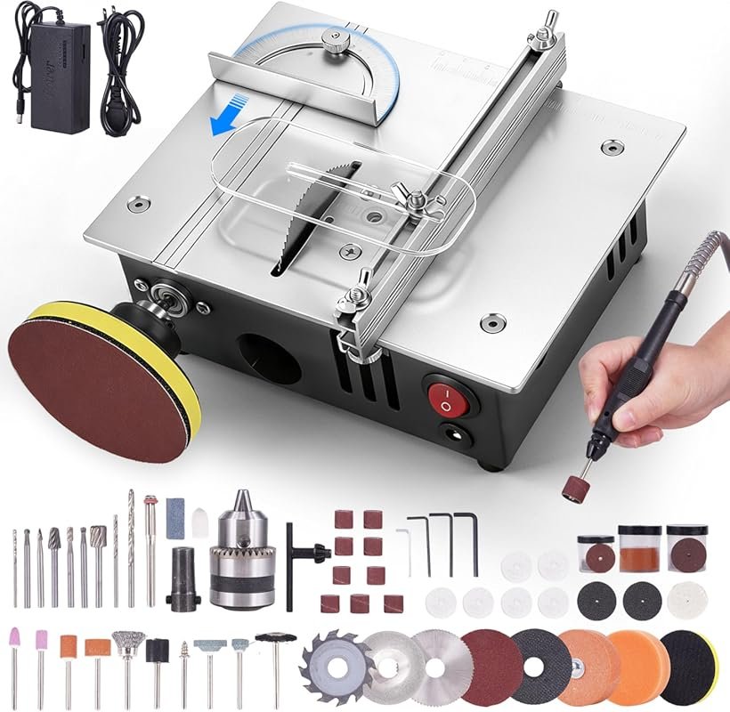 Mini Table Saw for Crafts, Dual Motors, 7-Speed, Height Adjustable, 13
