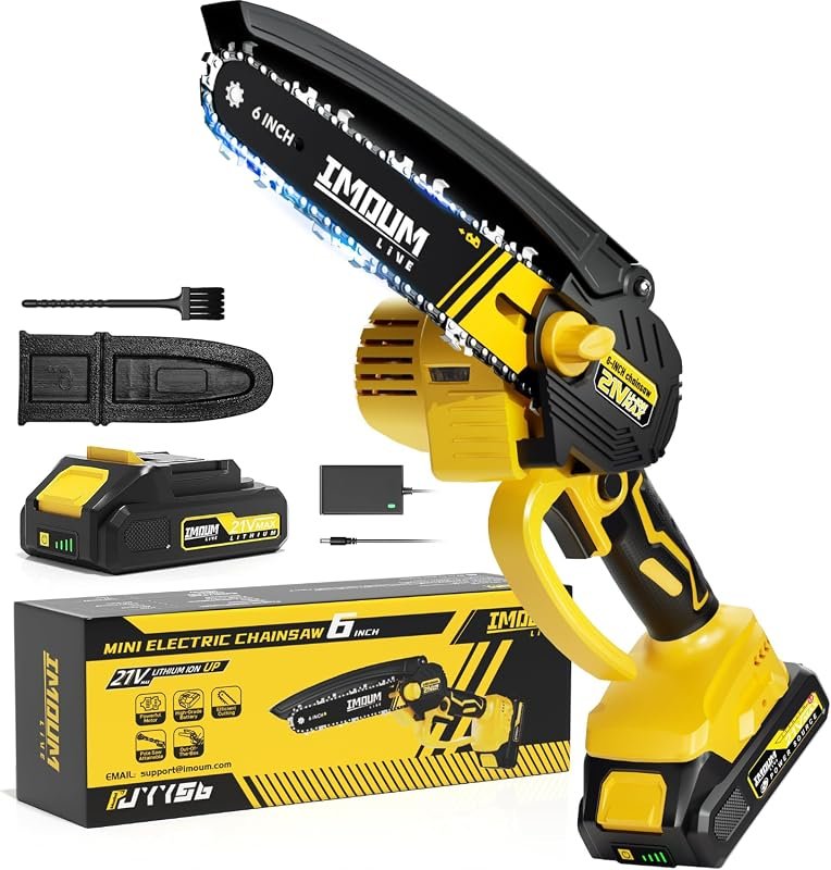 6-Inch Cordless Mini Chainsaw, 21V 2.0Ah Battery, One-Hand Pruning Saw
