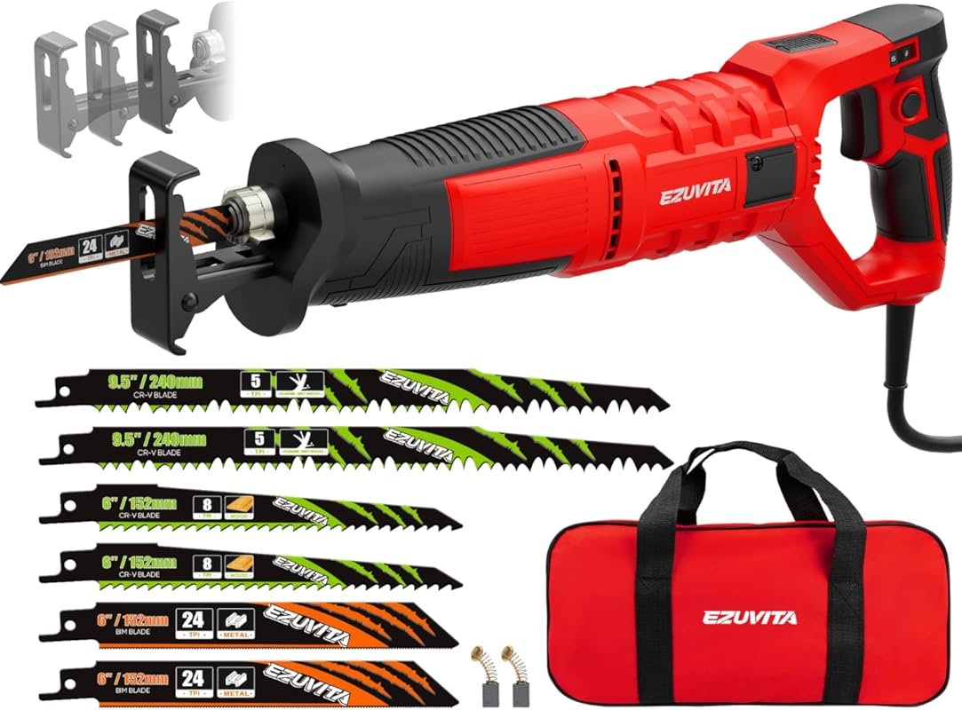 7-Amp Corded Reciprocating Saw with 6 Blades and Carry Bag