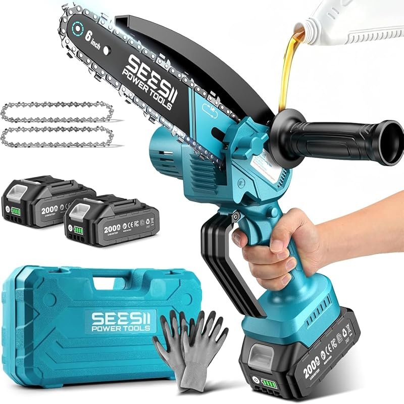 SEESII 6-Inch Cordless Mini Chainsaw with 2 Batteries for Tree Trimmin