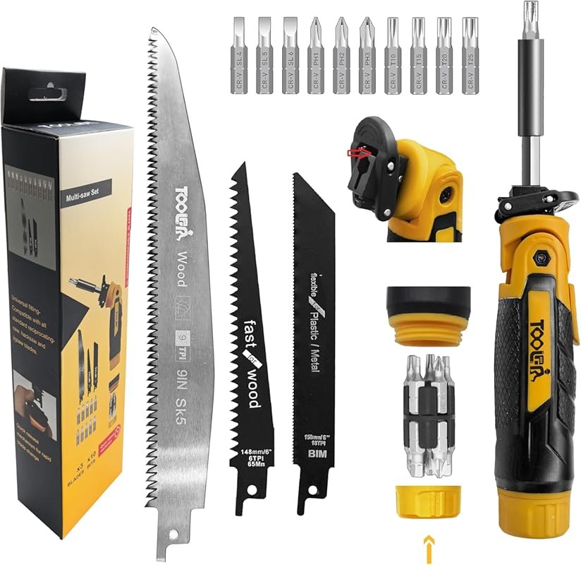 15-in-1 Manual Multi-Blade Hand Saw with Screwdriver for Wood, Metal, 