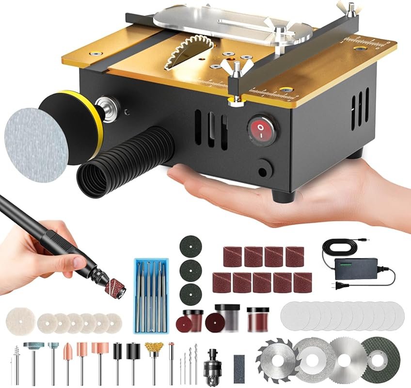 Super Mini Table Saw for Crafts, 7 Speeds, Dual Motors, 122+ Accessori