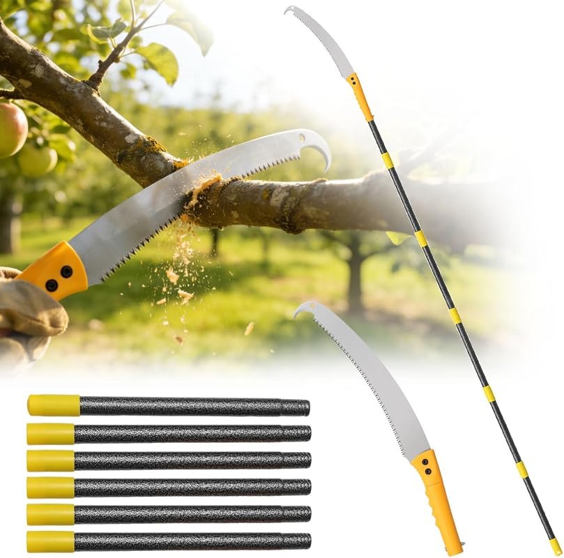 2-in-1 Manual Pole Saw, 15.2FT High-Reach Tree Trimmer with Triple-Gro