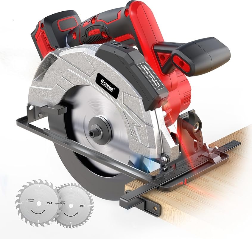 Ecarke 7-1/4-Inch Cordless Circular Saw with Laser Guide, 2 Blades
