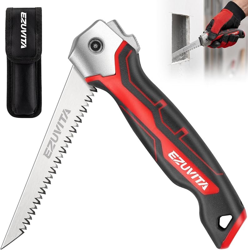 Folding Drywall Jab Saw with Triple-Ground 65Mn Blade, Safety Lock, Ca