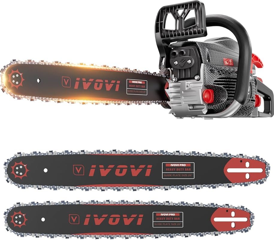63CC Gas Chainsaw with 20 and 18 Inch Bars, 3.7HP Heavy-Duty Cutting P