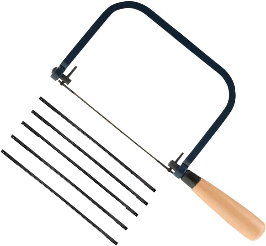 Coping Saw Frame Set with 5 Replacement Blades, 14 TPI Wooden Handle f