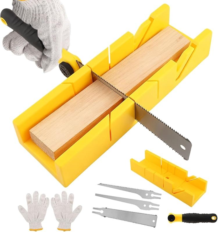 4-in-1 12-Inch Miter Box and Japanese Pull Saw Set with Interchangeabl