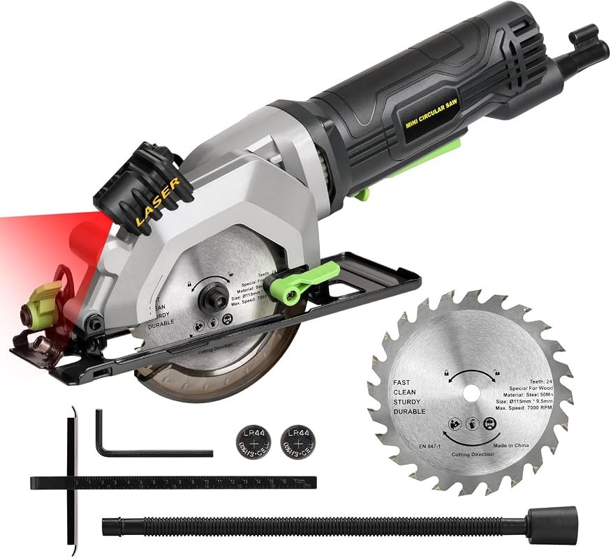 Power Mini Circular Saw with Laser Guide, 4.8A Corded 4-1/2-Inch Compa