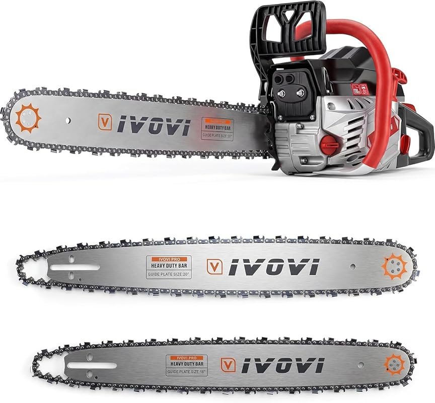 63CC Gas Powered Chainsaw with 20 and 18 Inch Bars, 3.7 HP Easy Start