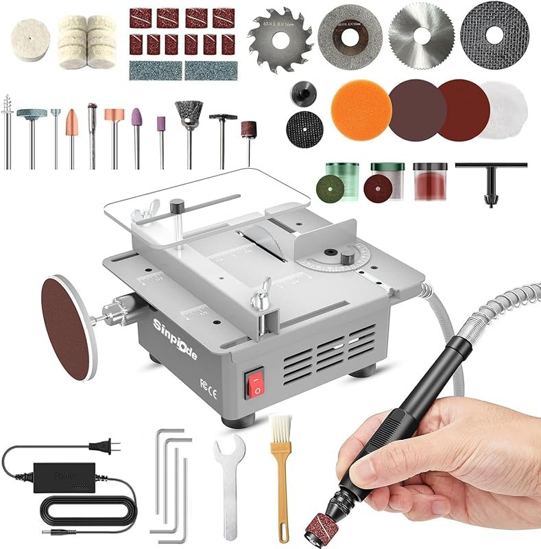 Mini Desktop Table Saw for Crafts, Adjustable Speed and Angle with 4 B