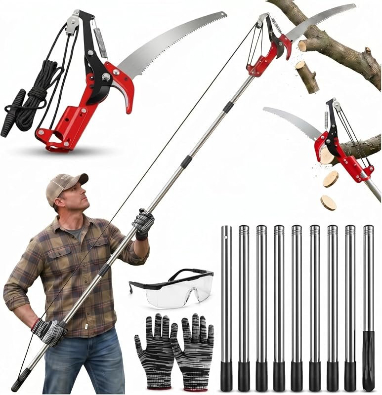 13.7FT Manual 2-in-1 Pole Saw with Scissor and Steel Blade for Tree Tr
