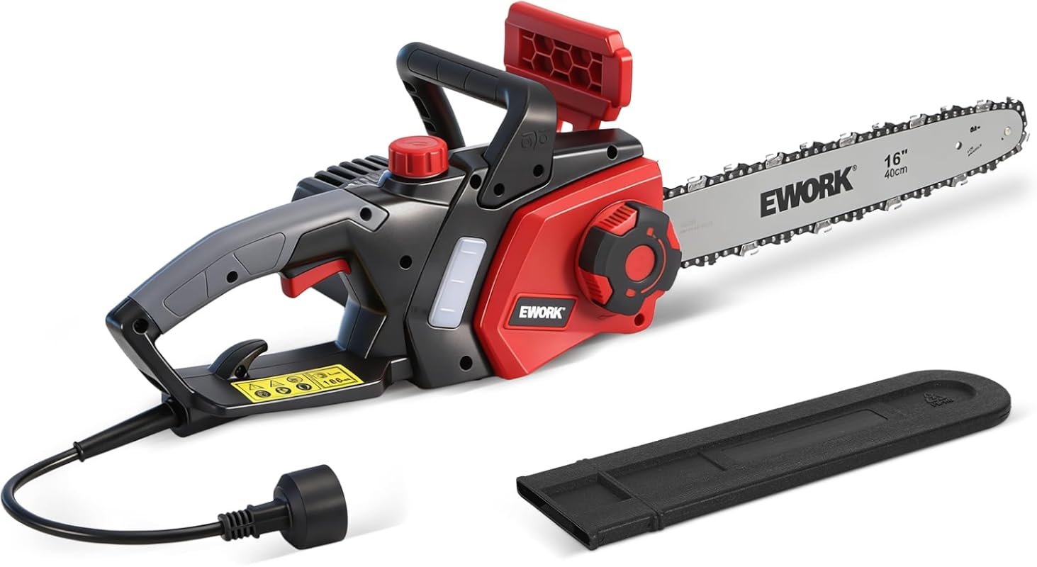 EWORK 16-Inch Corded Electric Chainsaw, 15 Amp with Auto Oiling and To