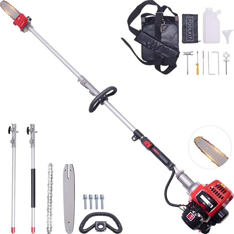 48CC Gas Pole Saw with 16-Foot Reach and 11.8-Inch Bar for Tree Trimmi